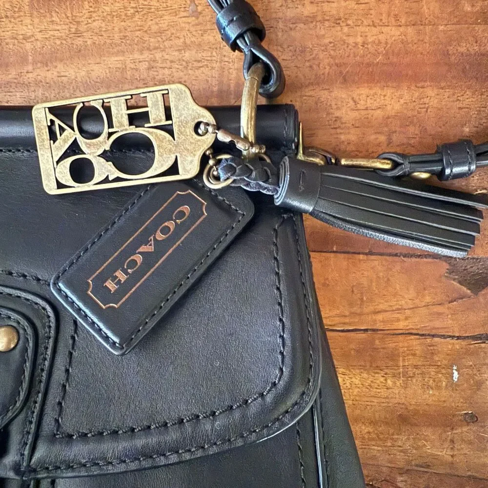 Coach Willis 70th Anniversary Black Leather Satchel Crossbody Bag 19132 Brass - Picture 11 of 17